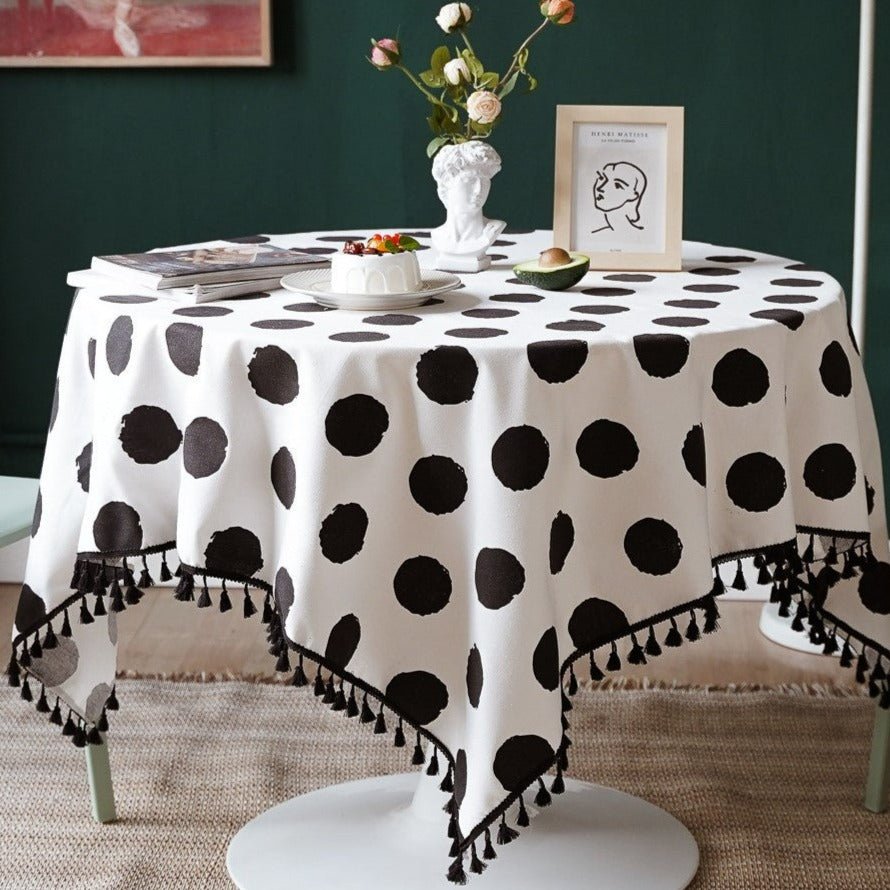 Black Polka Dot Tassel Table Cloth