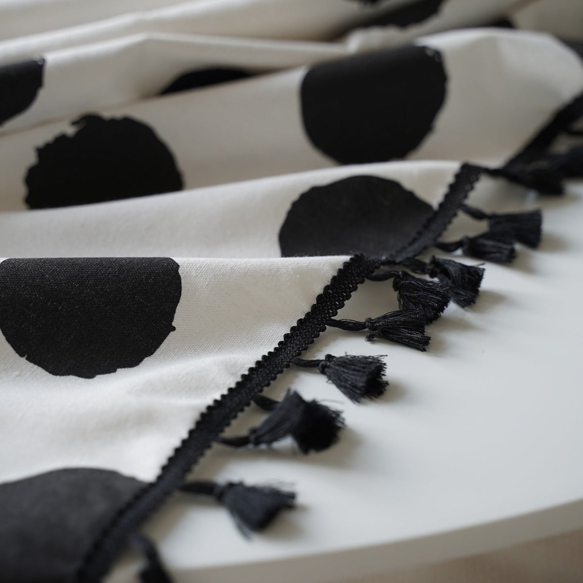 Black Polka Dot Tassel Table Cloth - FINAL SALE