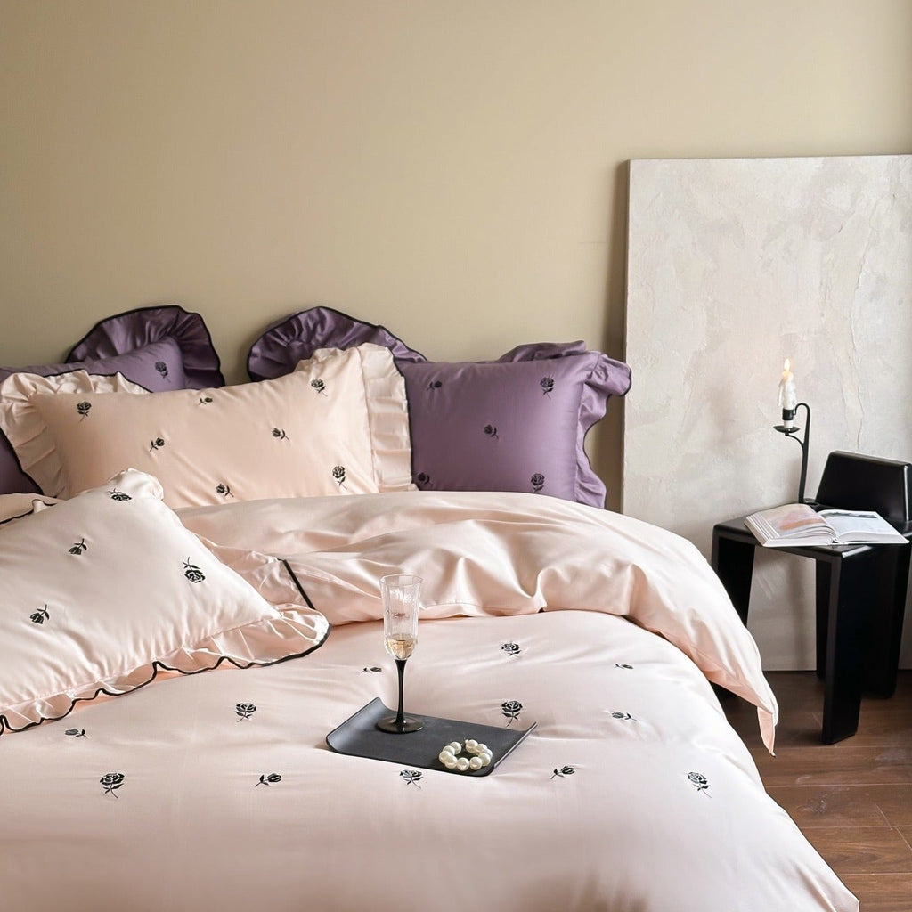 Black Rose Ruffle Bedding Set