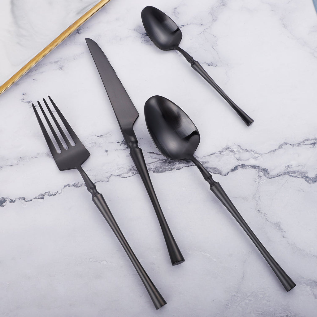 Black Round Roman Pillar Cutlery Set