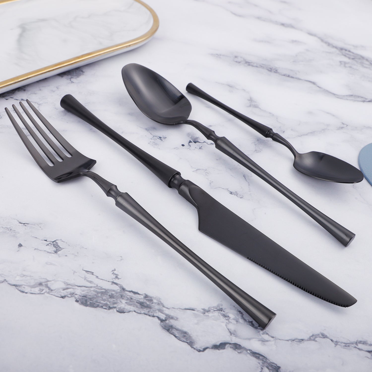 Black Round Roman Pillar Cutlery Set