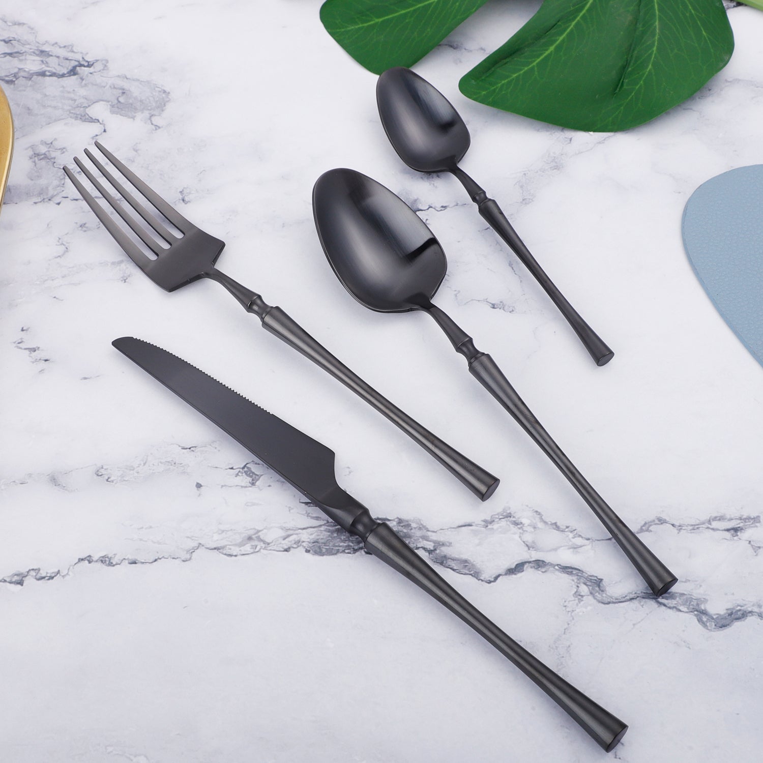 Black Round Roman Pillar Cutlery Set