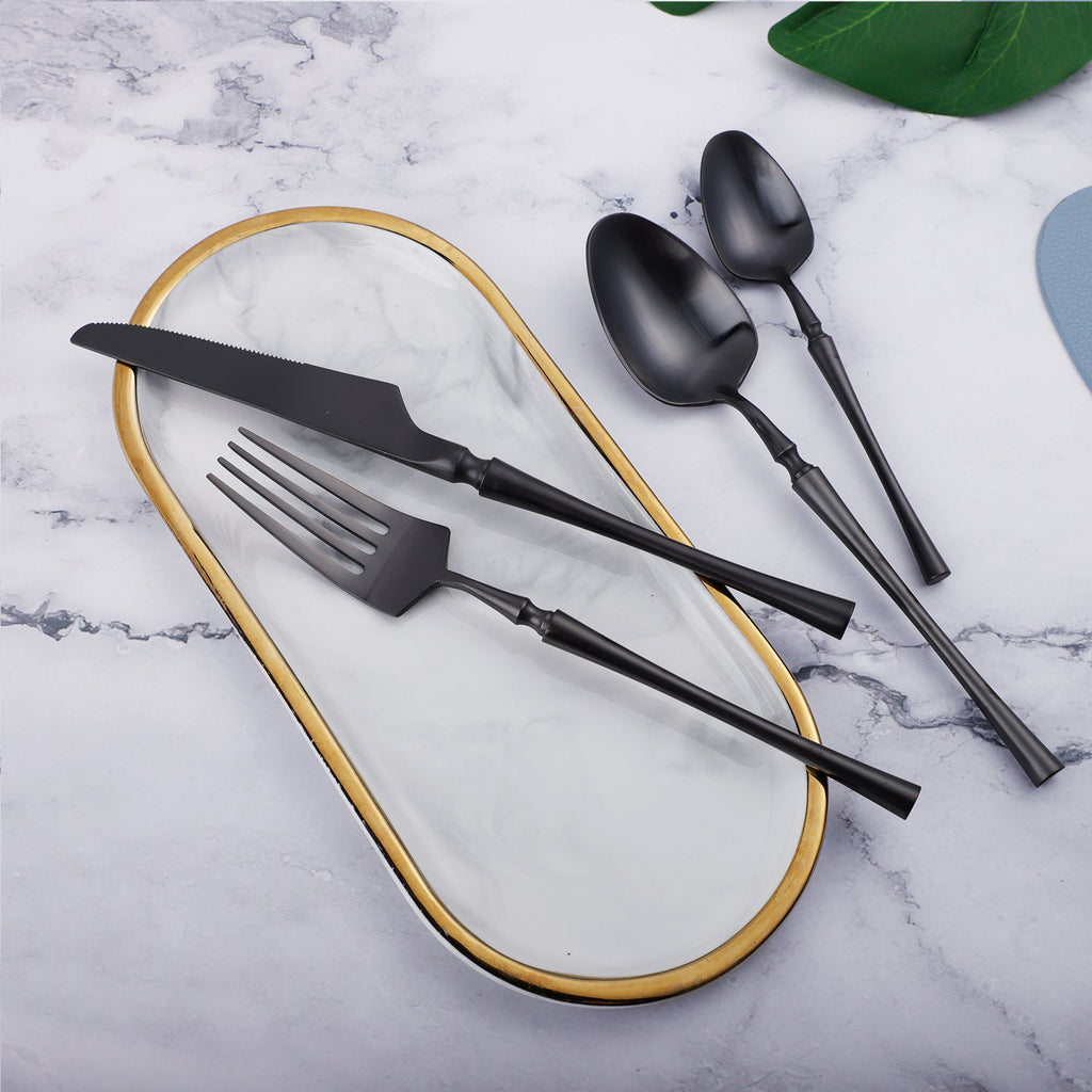 Black Round Roman Pillar Cutlery Set