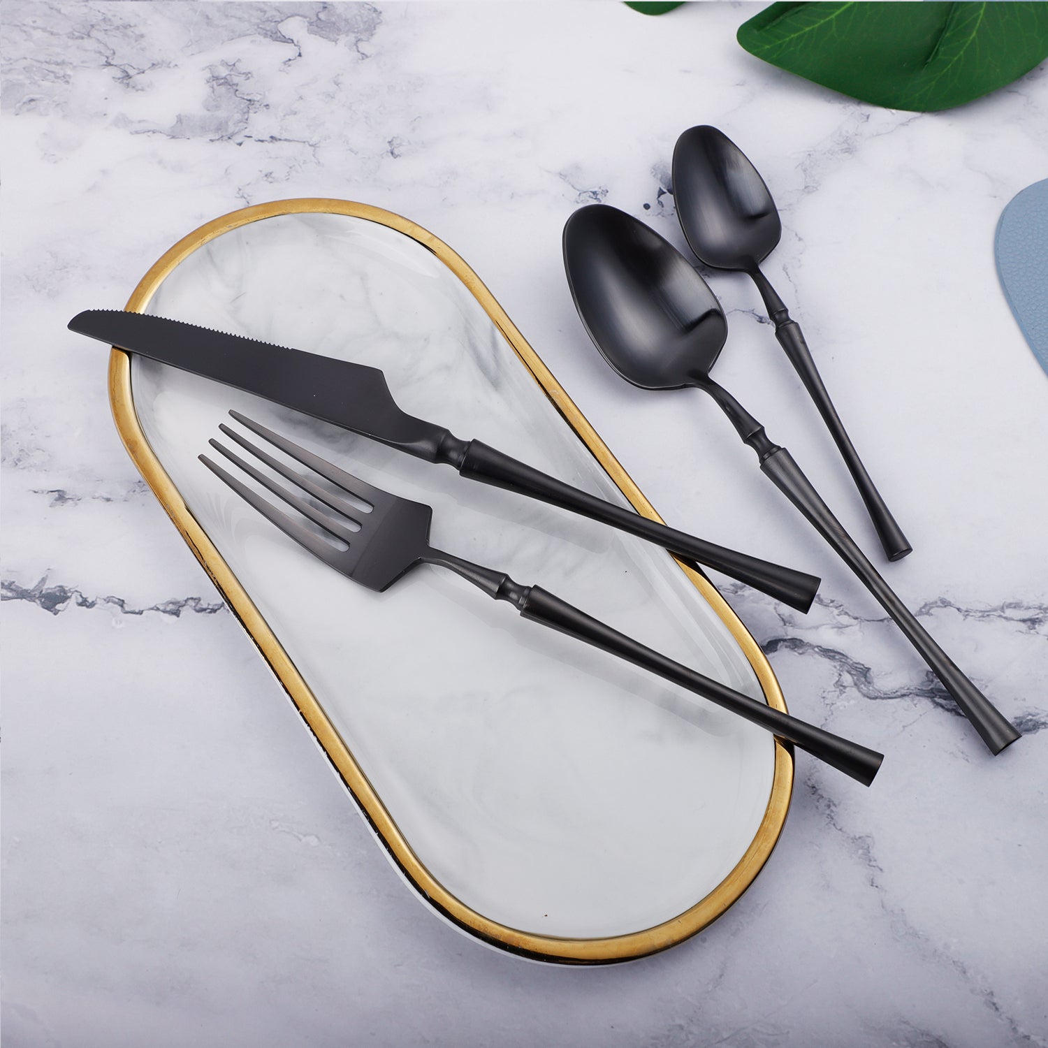 Black Round Roman Pillar Cutlery Set