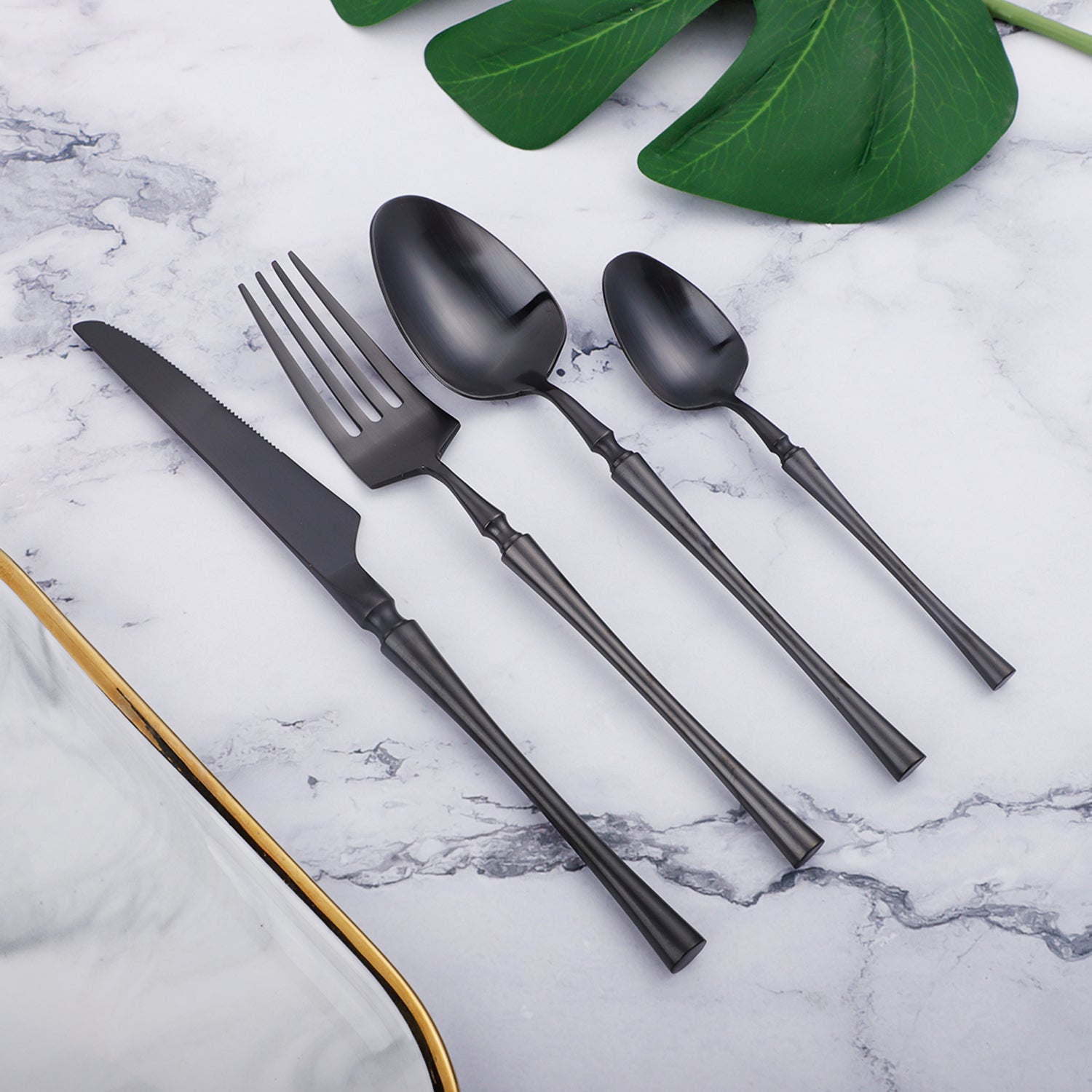 Black Round Roman Pillar Cutlery Set