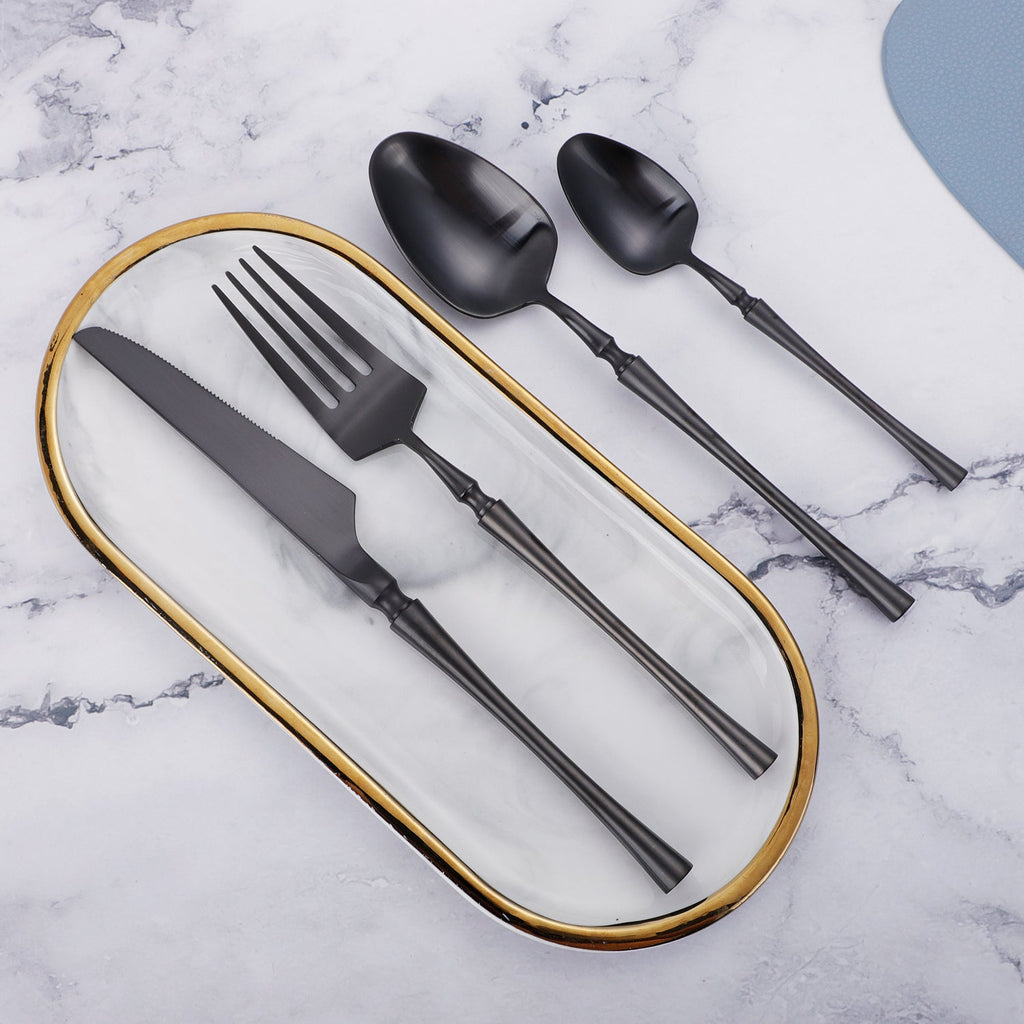 Black Round Roman Pillar Cutlery Set
