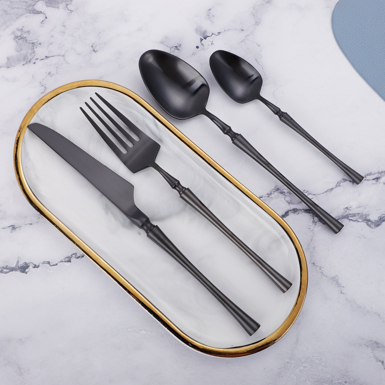 Black Round Roman Pillar Cutlery Set