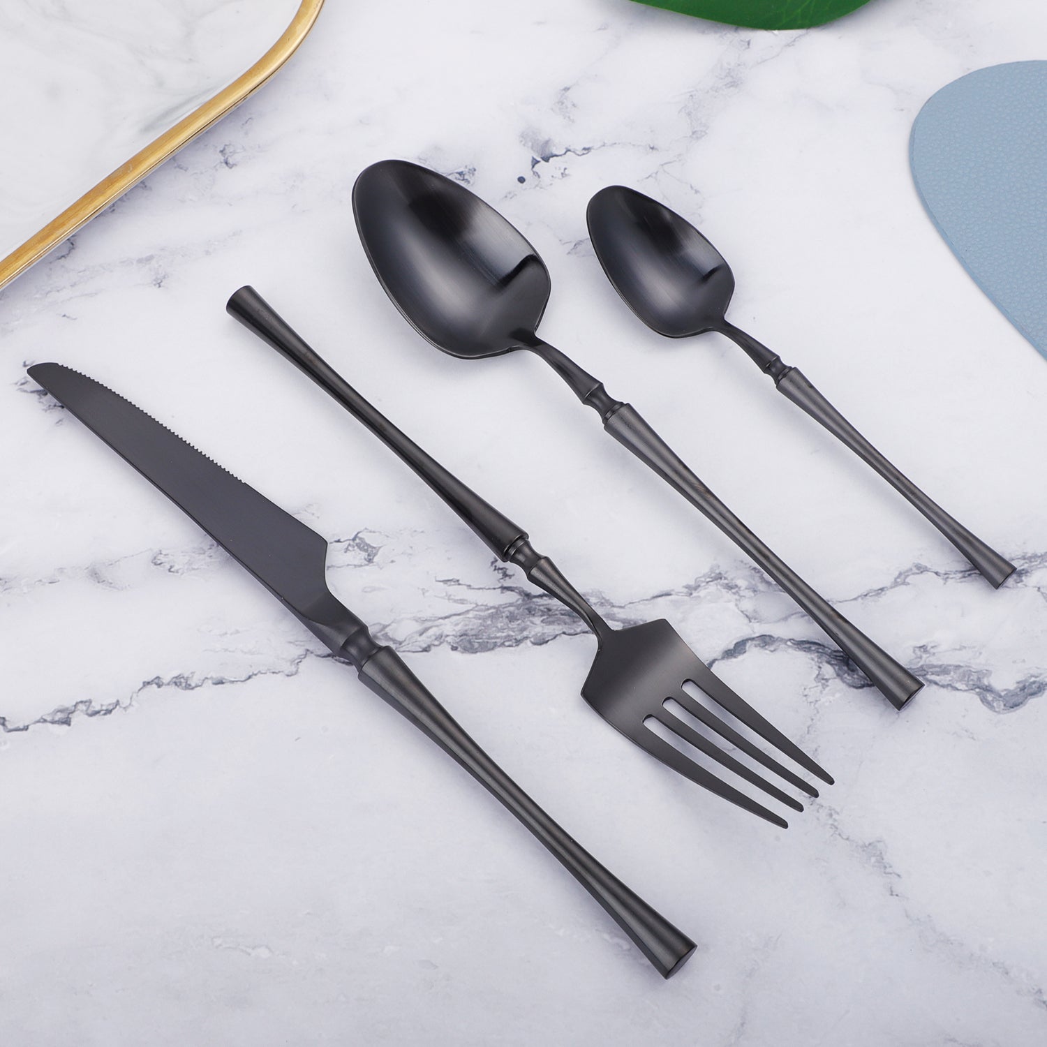 Black Round Roman Pillar Cutlery Set