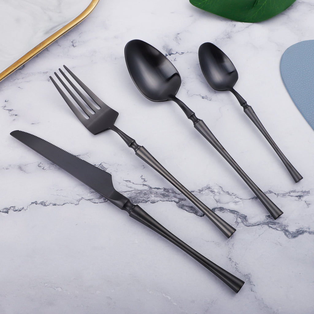 Black Round Roman Pillar Cutlery Set