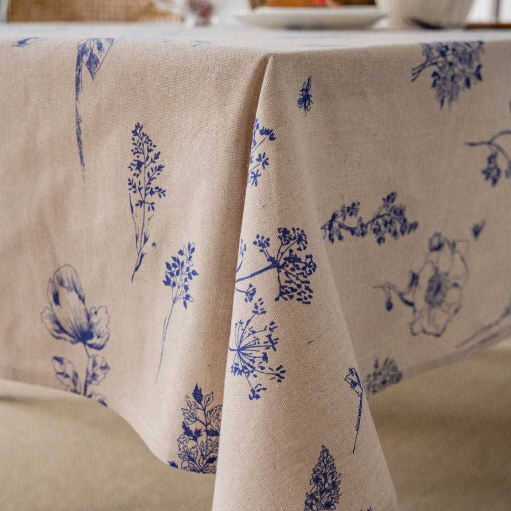 Blue Ink Flower Table Cloth