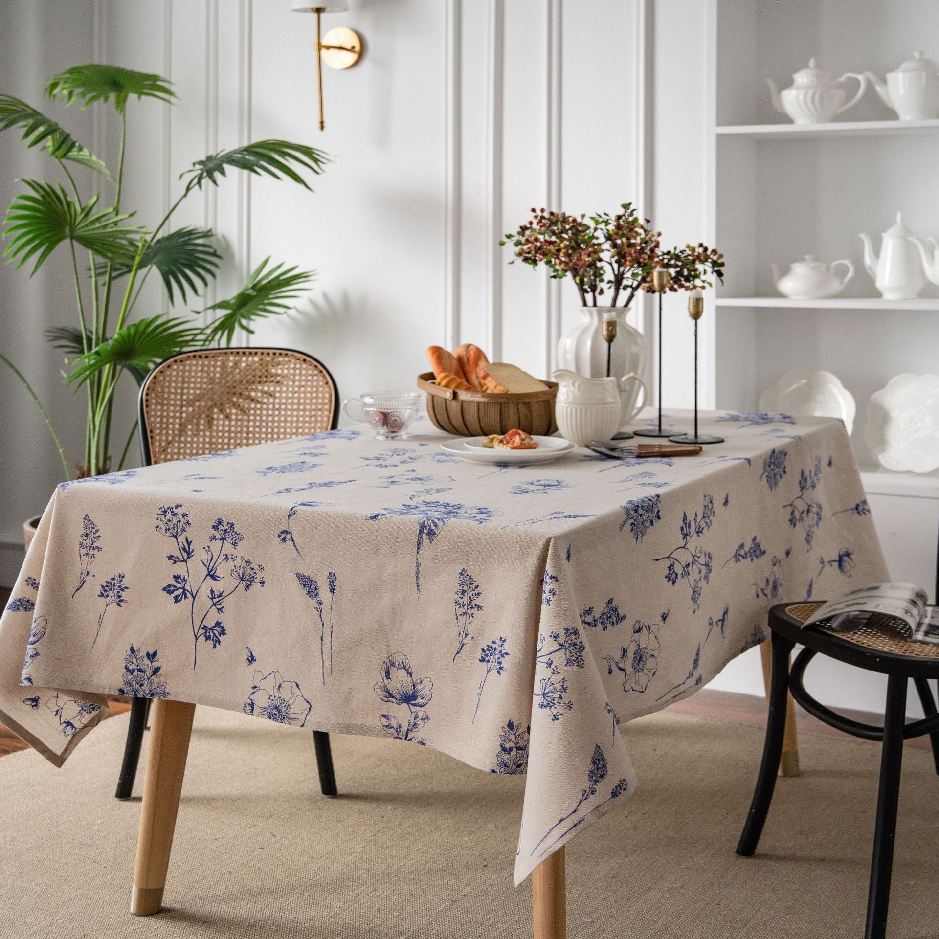 Blue Ink Flower Table Cloth