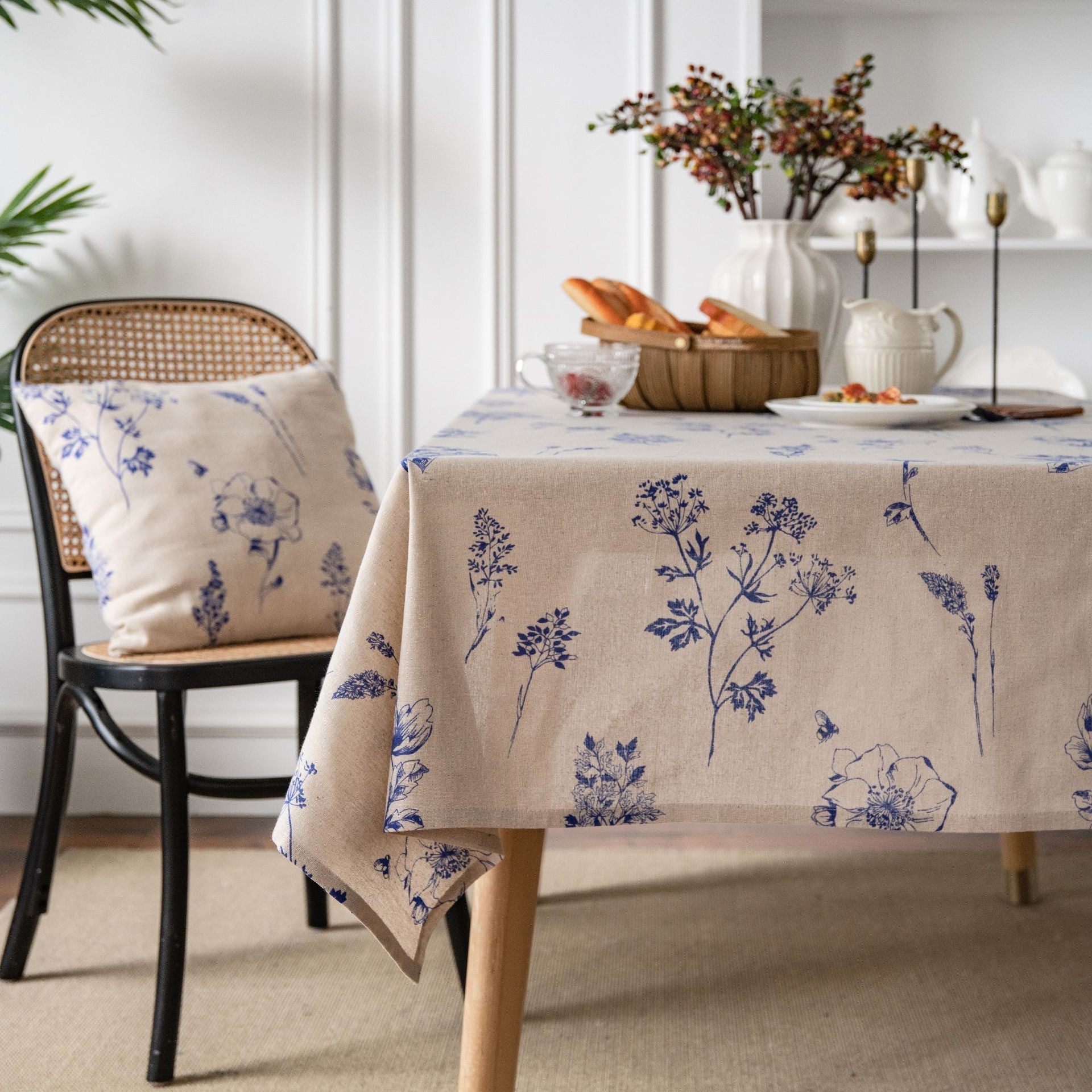 Blue Ink Flower Table Cloth