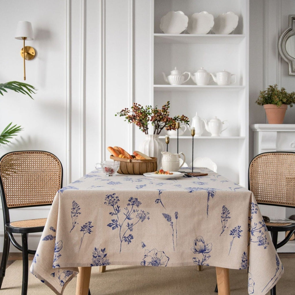 Blue Ink Flower Table Cloth