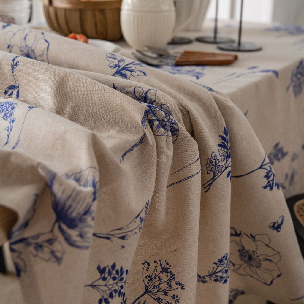 Blue Ink Flower Table Cloth