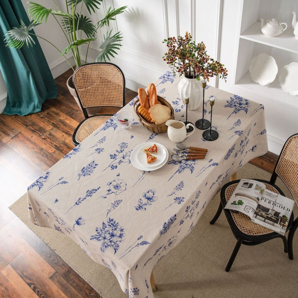 Blue Ink Flower Table Cloth
