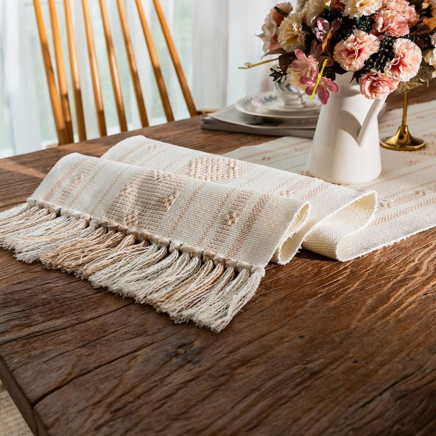 Bohemian Woven Tassel Table Runner