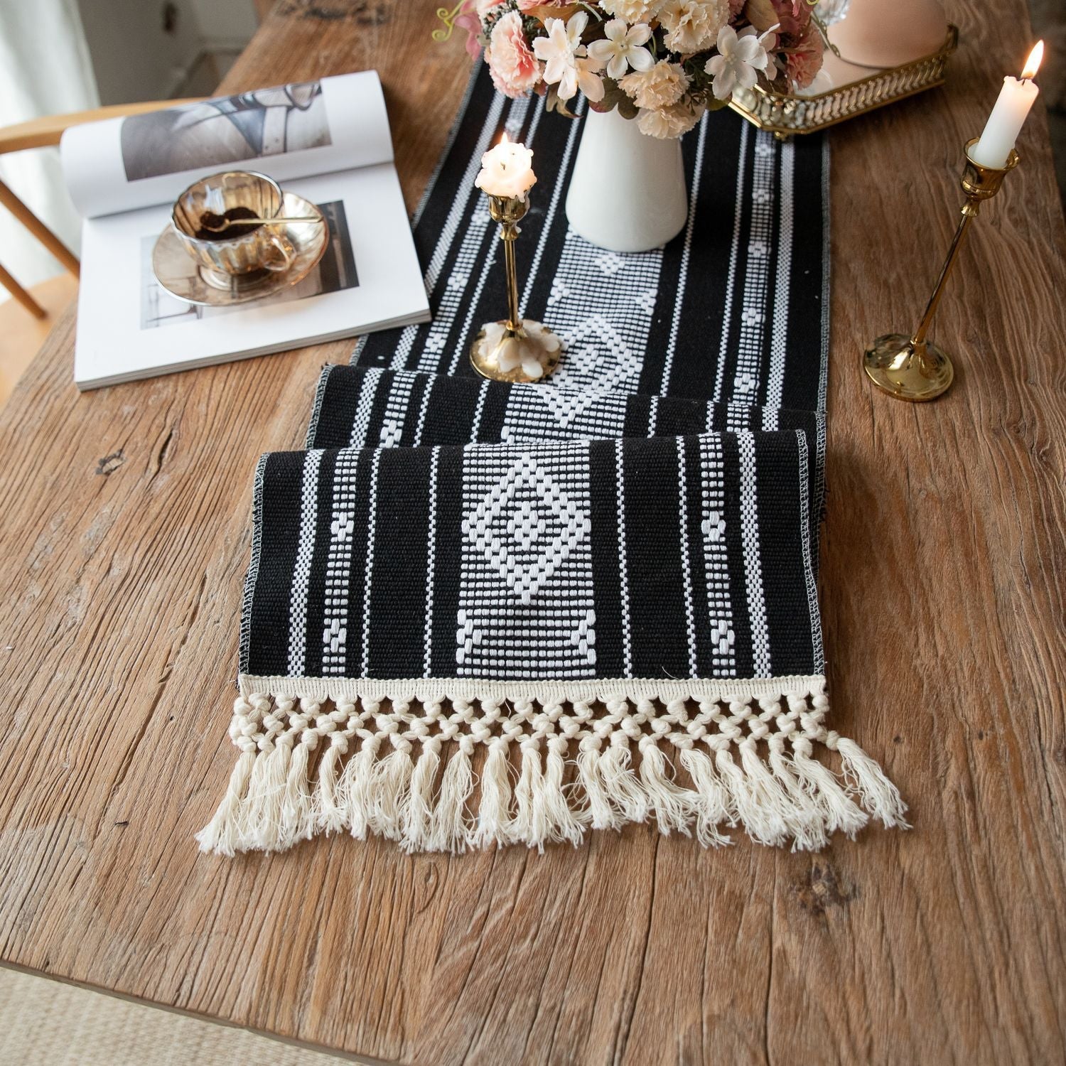 Bohemian Woven Tassel Table Runner