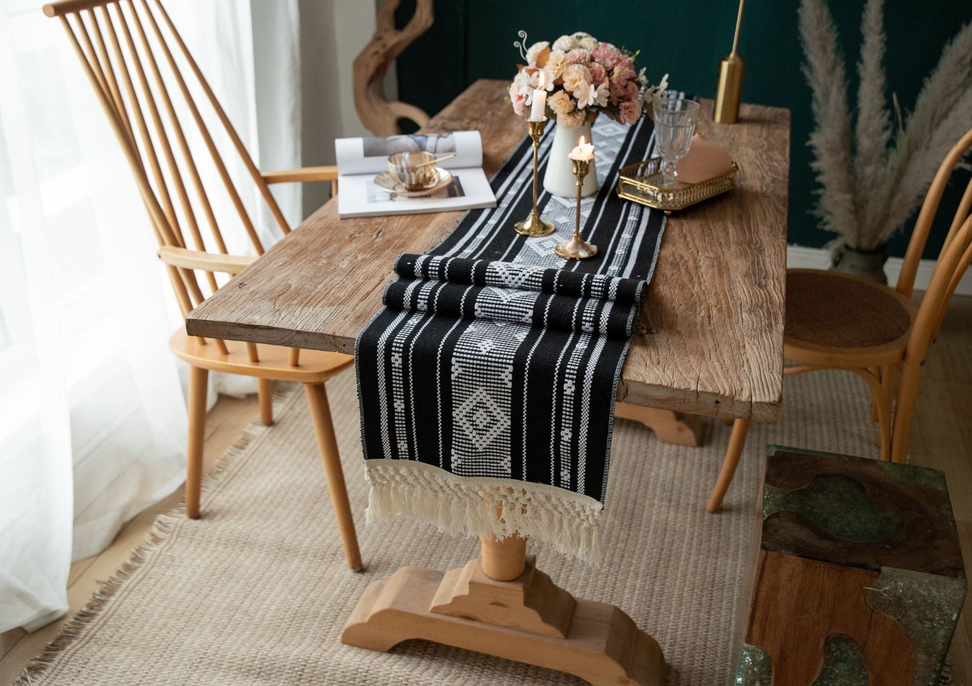 Bohemian Woven Tassel Table Runner