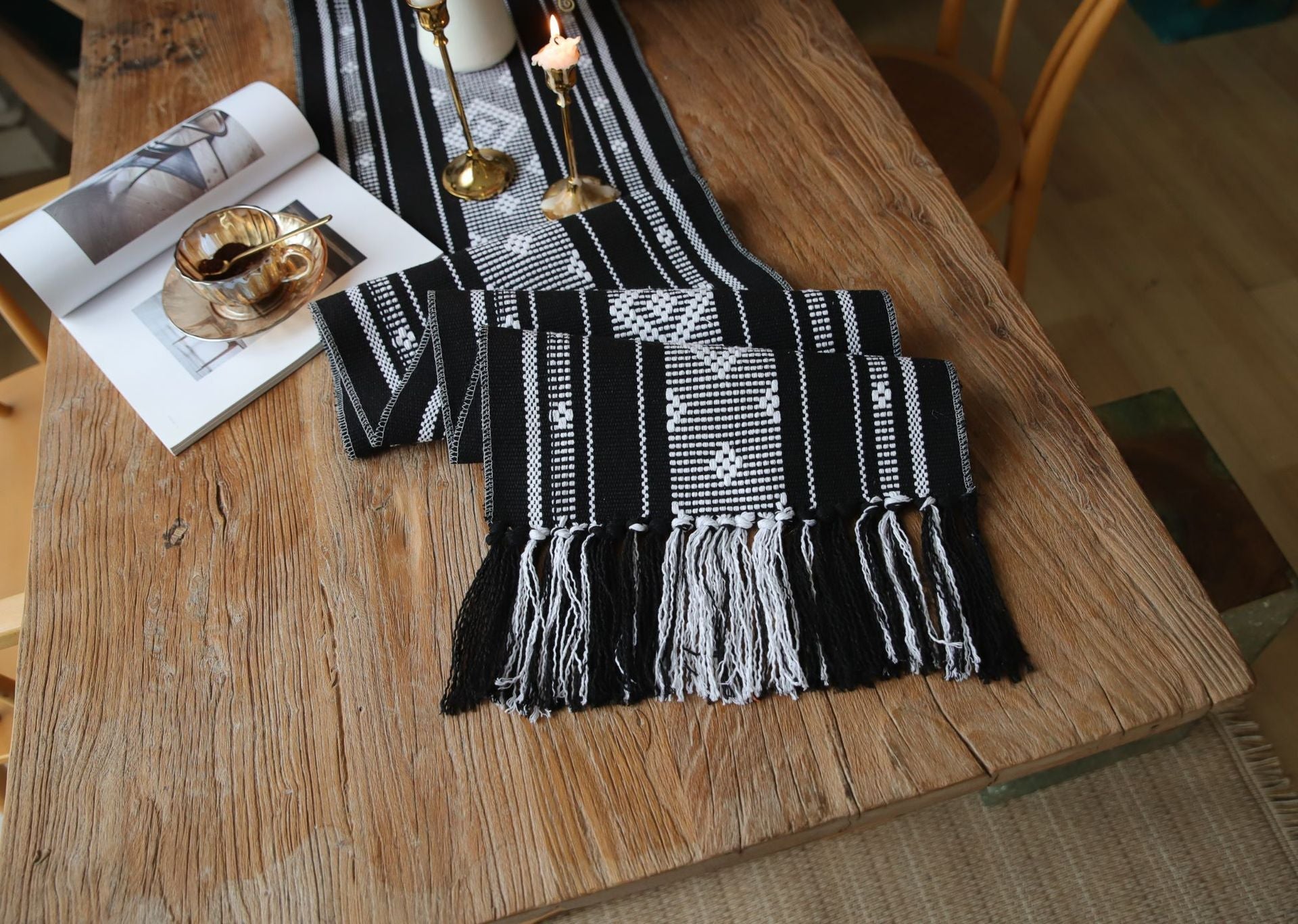 Bohemian Woven Tassel Table Runner