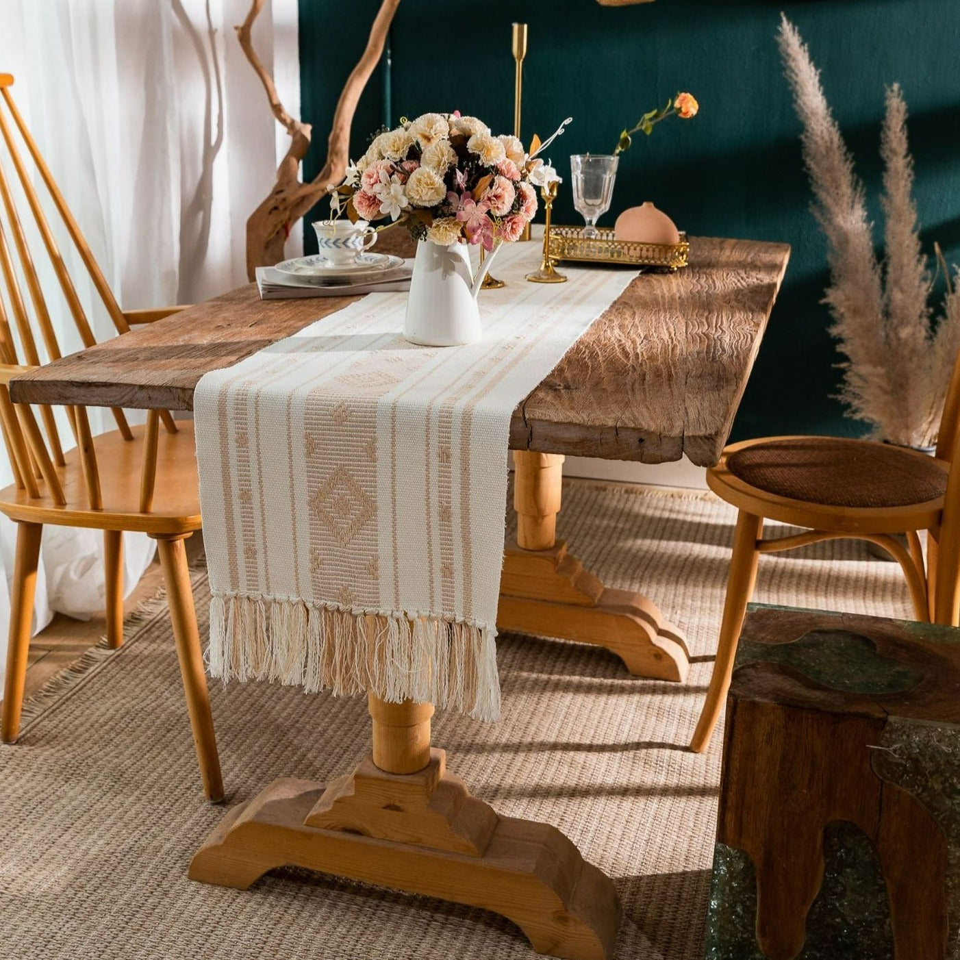 Bohemian Woven Tassel Table Runner