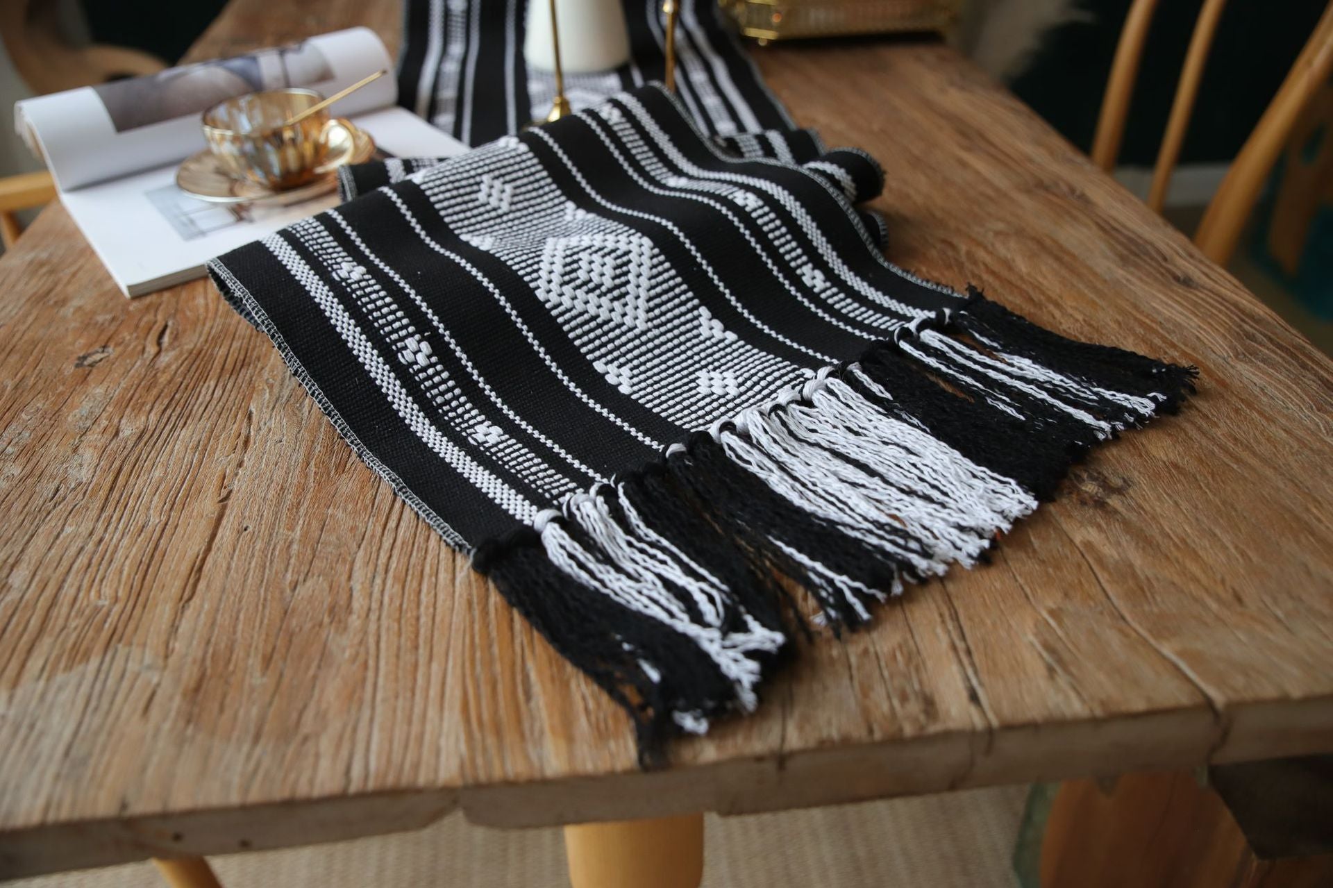 Bohemian Woven Tassel Table Runner