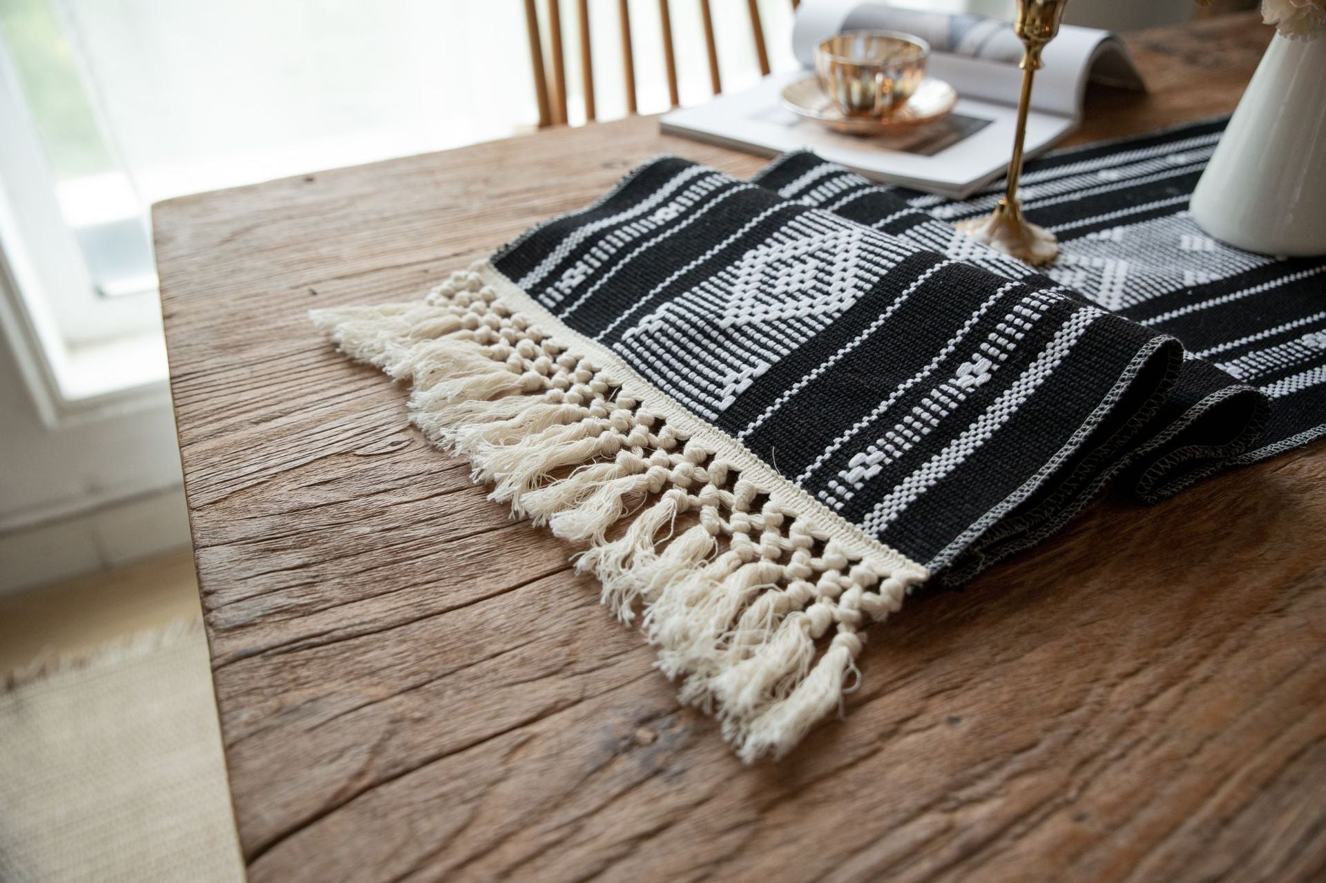 Bohemian Woven Tassel Table Runner