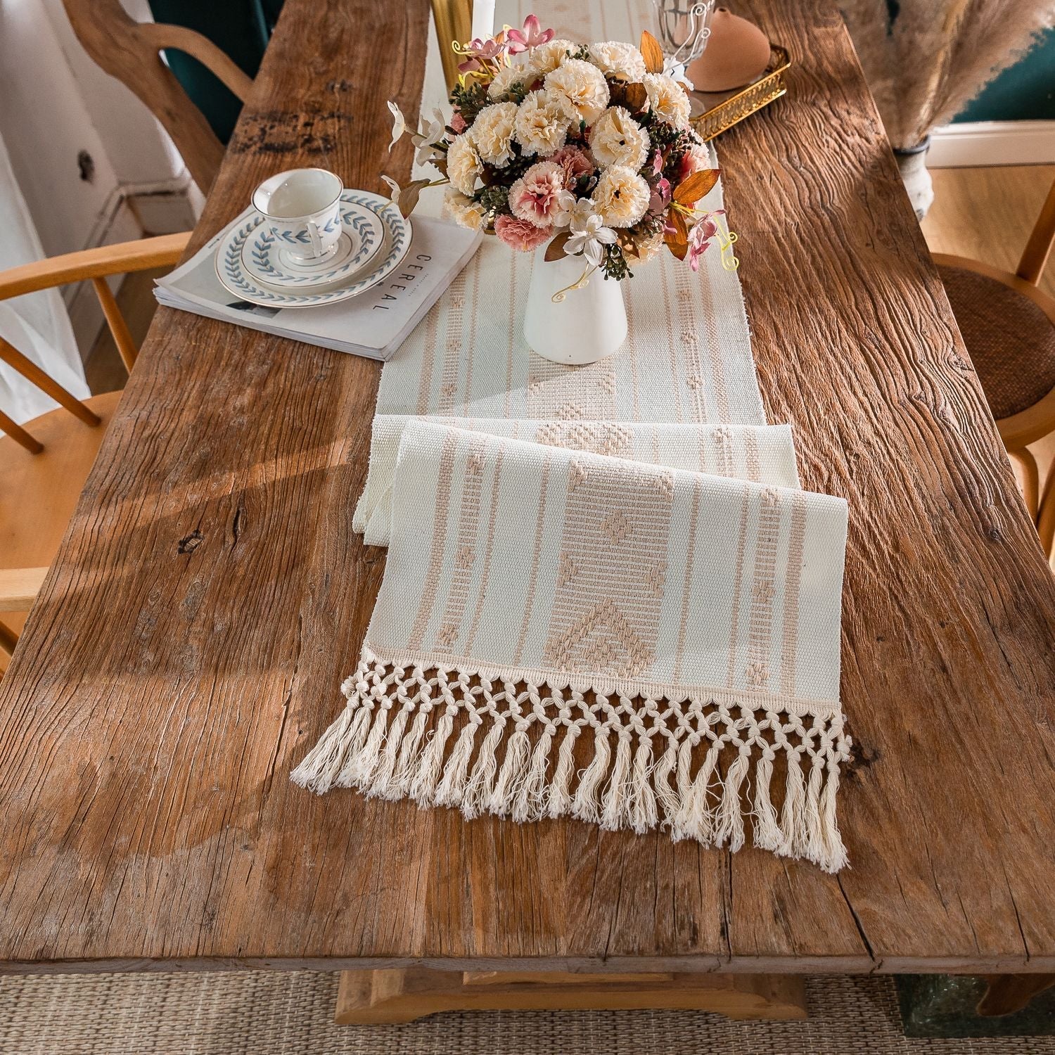 Bohemian Woven Tassel Table Runner