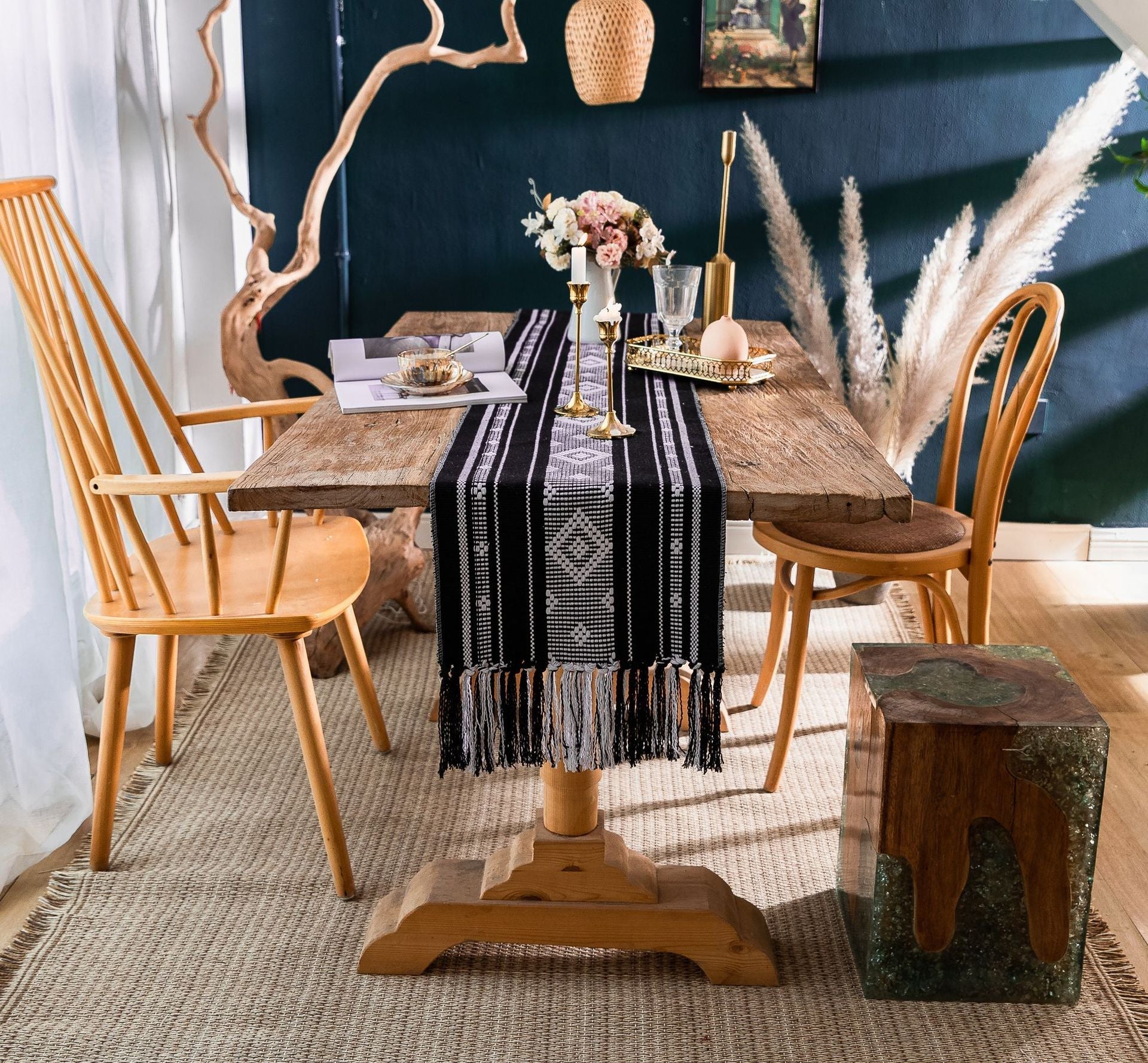 Bohemian Woven Tassel Table Runner