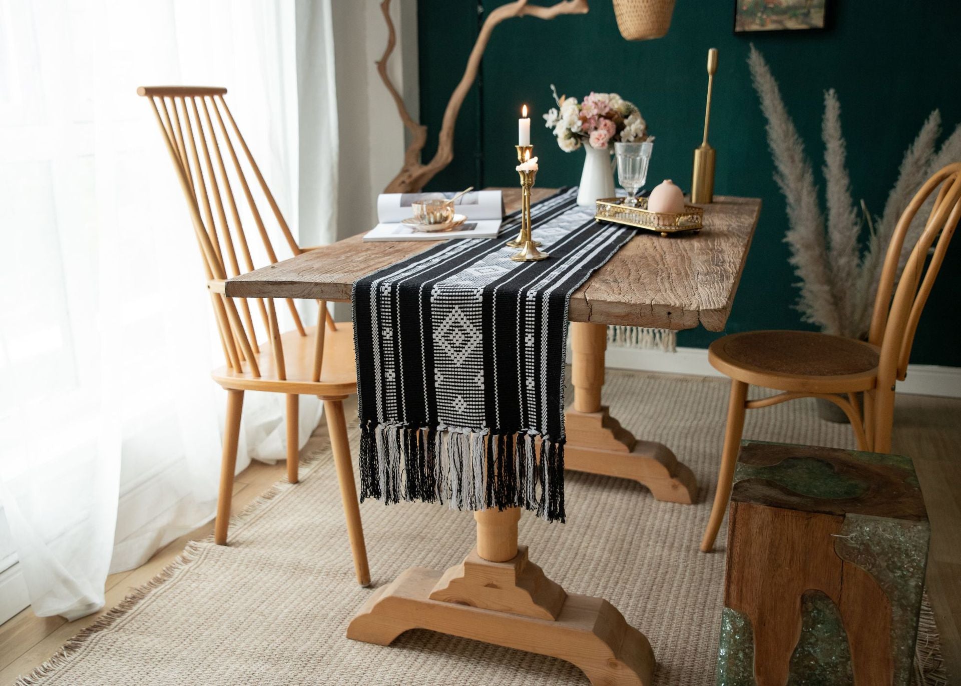 Bohemian Woven Tassel Table Runner