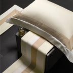 Luxor Beige Stripe Border Egyptian Cotton Bedding Set
