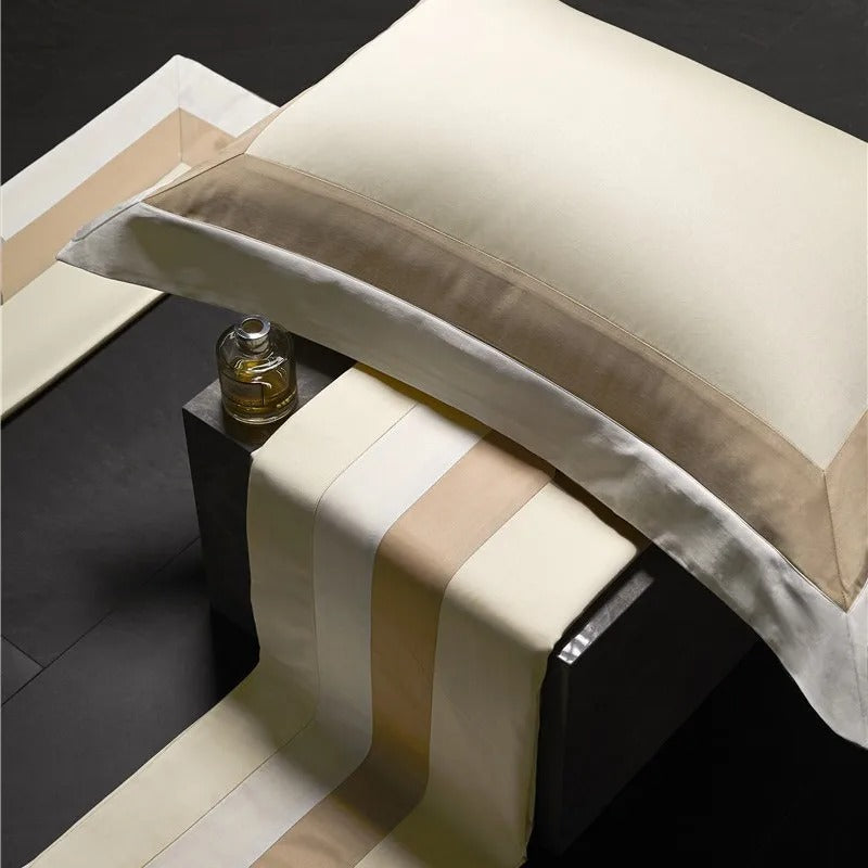 Luxor Beige Stripe Border Egyptian Cotton Bedding Set