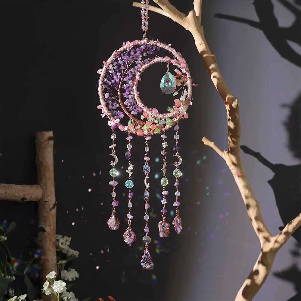❤️‍🔥Handmade Natural crystal gravel handmade tree of life pendant