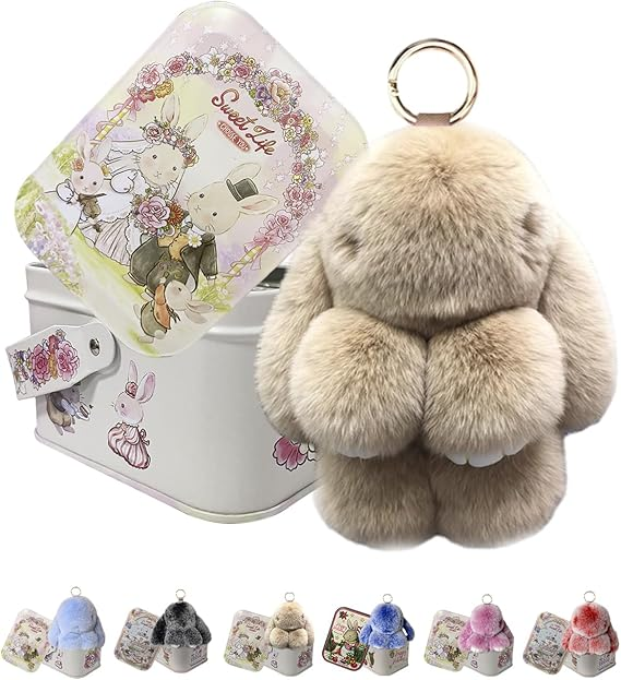 🐰 🎁 Easter Keychain With Tin Box - Bunny Lucky Keychains, Handmade Soft Bunny Keychain