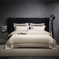 Luxor Beige Stripe Border Egyptian Cotton Bedding Set