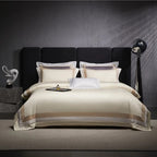 Luxor Beige Stripe Border Egyptian Cotton Bedding Set