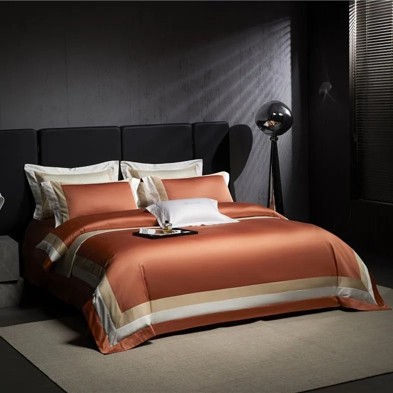 Luxor Orange Stripe Border Egyptian Cotton Bedding Set