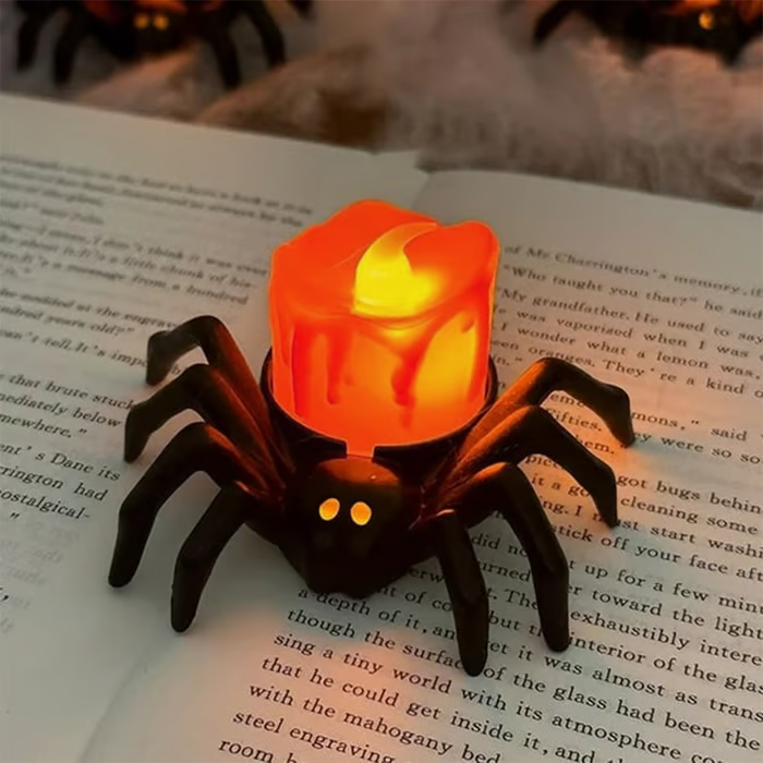 🏆2025 Halloween Hot Sale⚡🎃Halloween LED Pumpkin Lamp with Creepy Spider - Flameless Flickering Candle Light for Home Decor🕷️