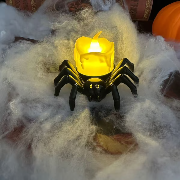 🏆2025 Halloween Hot Sale⚡🎃Halloween LED Pumpkin Lamp with Creepy Spider - Flameless Flickering Candle Light for Home Decor🕷️