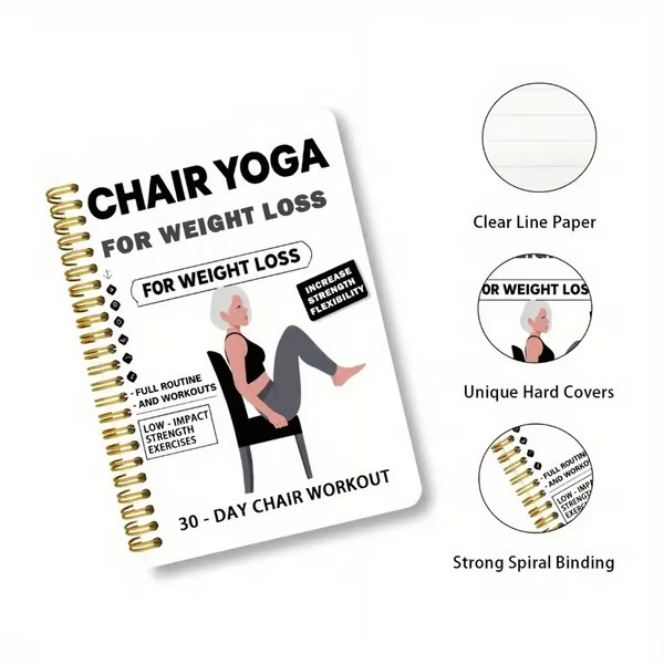 🔥30-Day Chair Yoga Weight Loss Spiral-Bound Notebook & Step-by-Step Exercise Guide - At-Home Fitness Journal