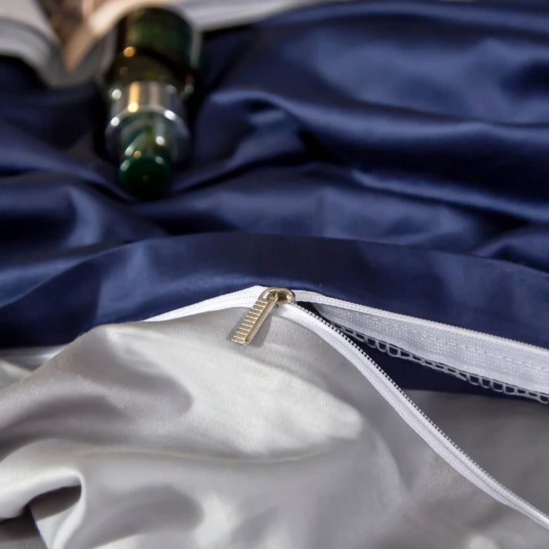 Shemir Royal Blue Silver Reversible Egyptian Cotton Bedding Set