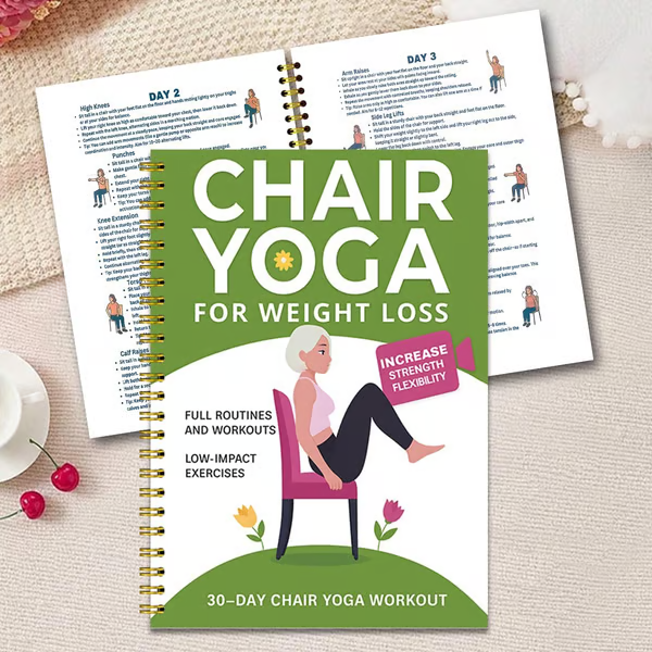 🔥30-Day Chair Yoga Weight Loss Spiral-Bound Notebook & Step-by-Step Exercise Guide - At-Home Fitness Journal