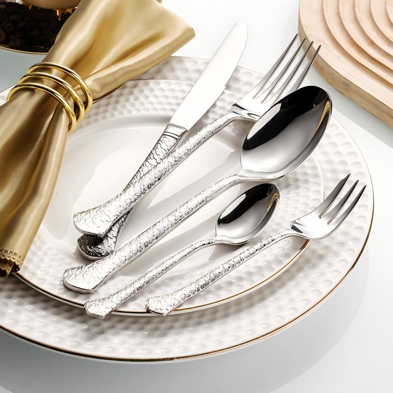 Aurora Silver Hammered Stainless Steel Cutlery Set