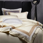 Luxor Beige Stripe Border Egyptian Cotton Bedding Set
