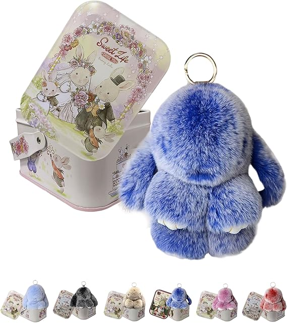 🐰 🎁 Easter Keychain With Tin Box - Bunny Lucky Keychains, Handmade Soft Bunny Keychain