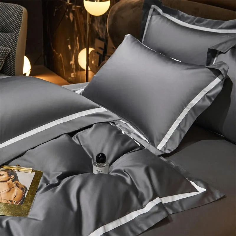 Brisa Grey Contrasting Hotel Stripe Bedding Set