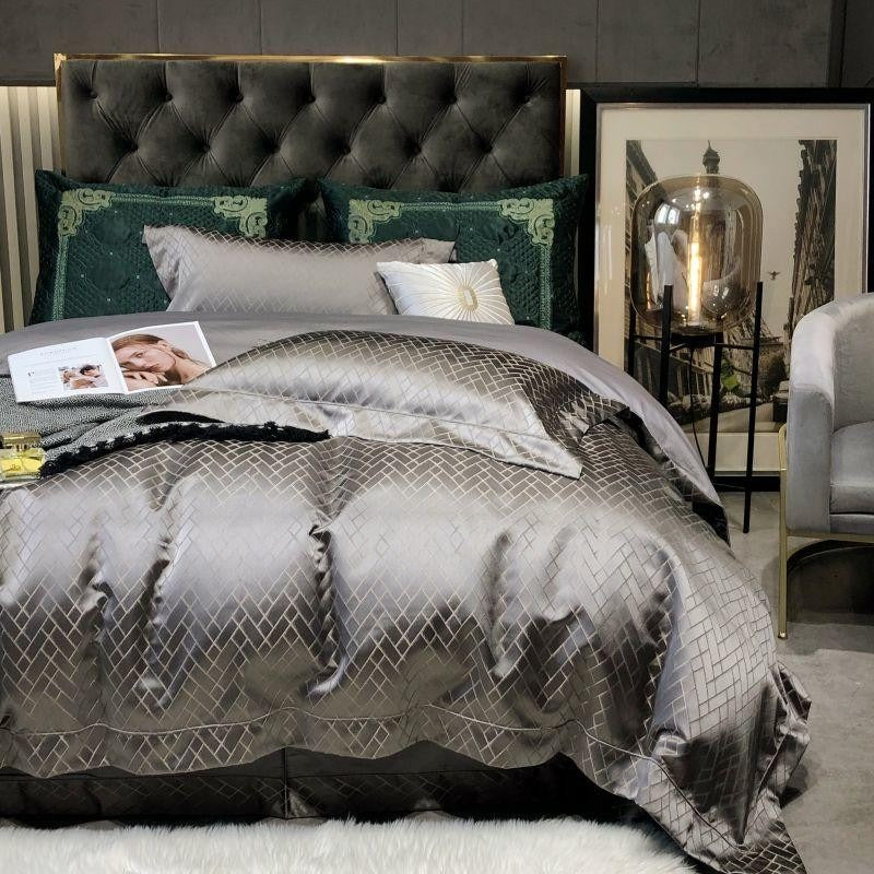 Talia Grey Egyptian Cotton Satin Bedding Set