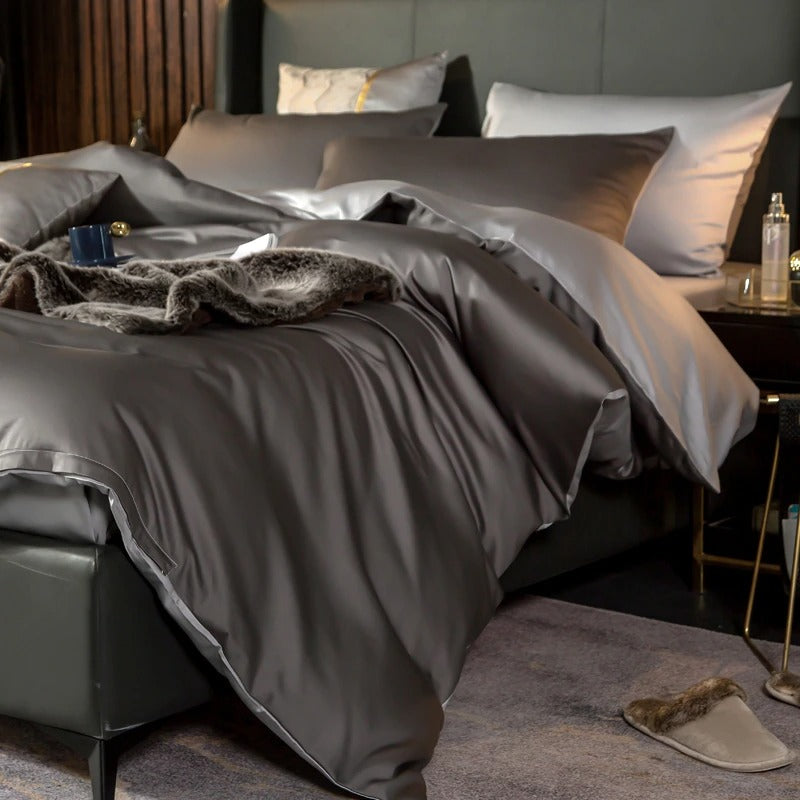 Shemir Grey Silver Reversible Egyptian Cotton Bedding Set