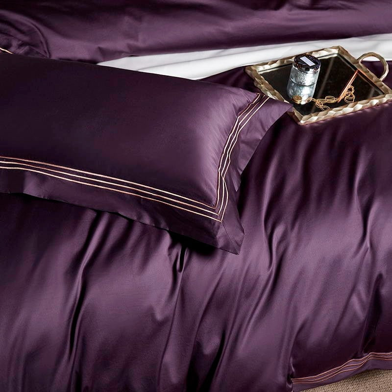 Leila Purple Embroidered Edge Egyptian Cotton Bedding Set