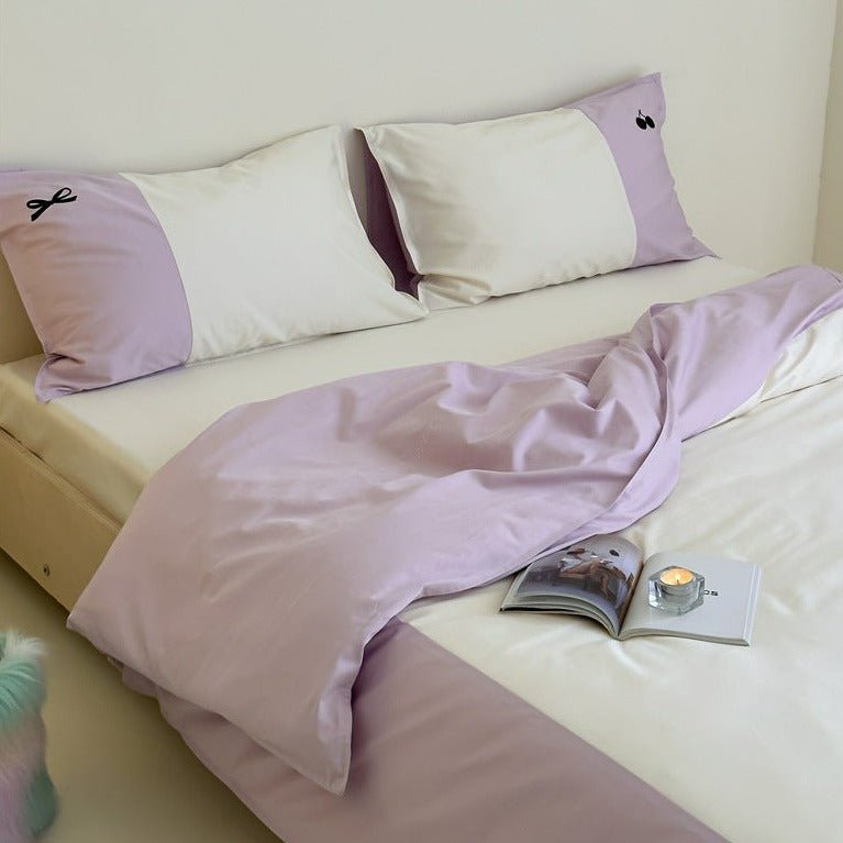 Cherry-Ribbon Print Bedding Set