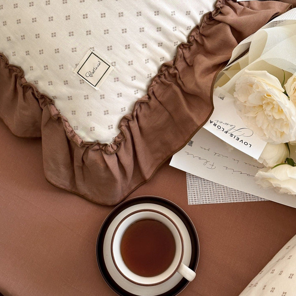 Coffee Snow Ruffle Bedding Set